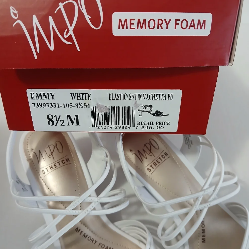Impo Emmy White Stretch 2.5 Heel Sandal Size 8.5 Memory Foam Elastic - Picture 11 of 13